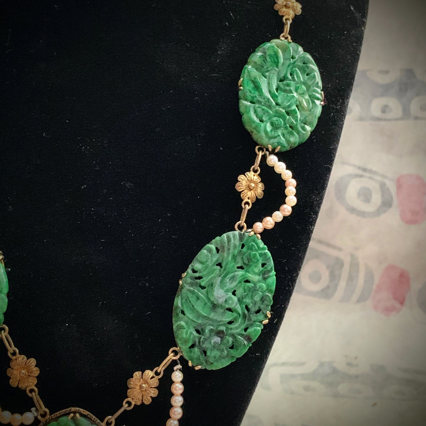A spinach green jade necklace