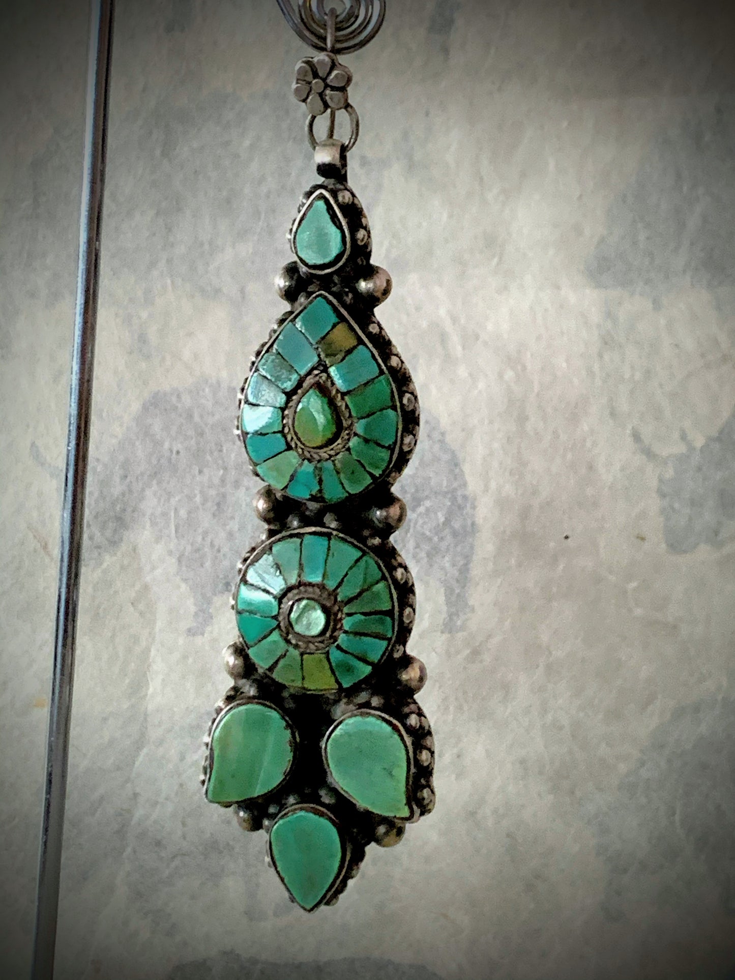 Vintage Tibetan turquoise and silver ear rings