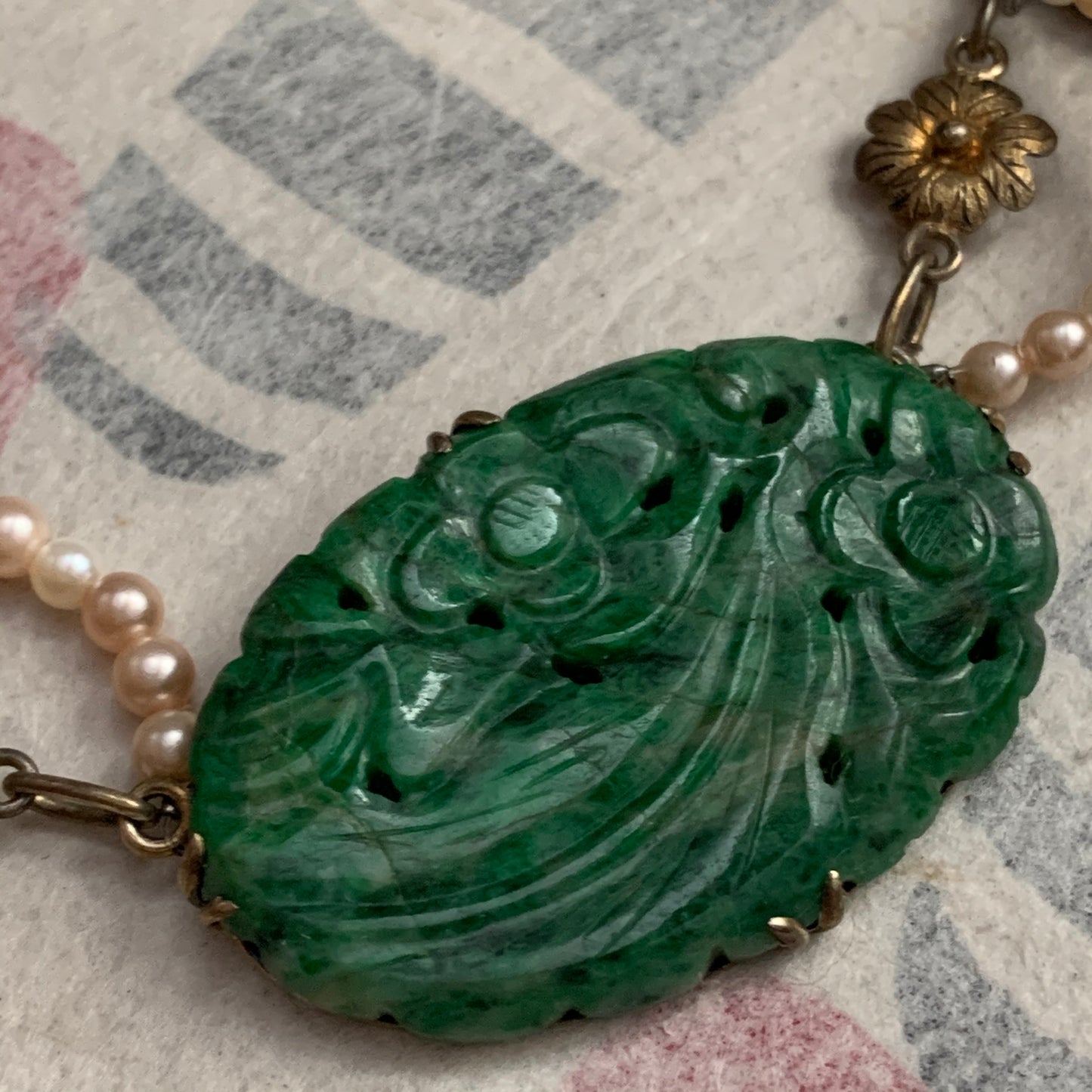 A spinach green jade necklace