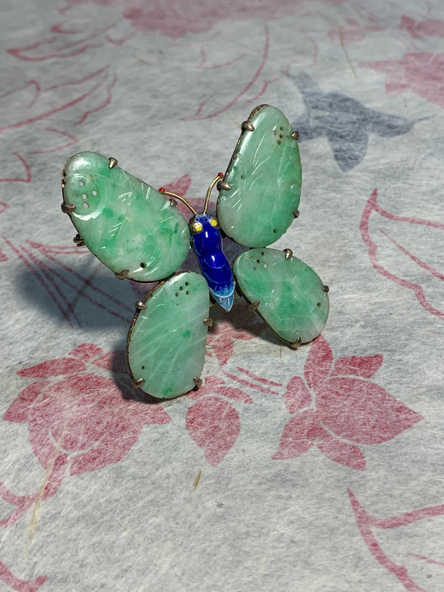 Vintage jade and cloisonne butterfly Brooch