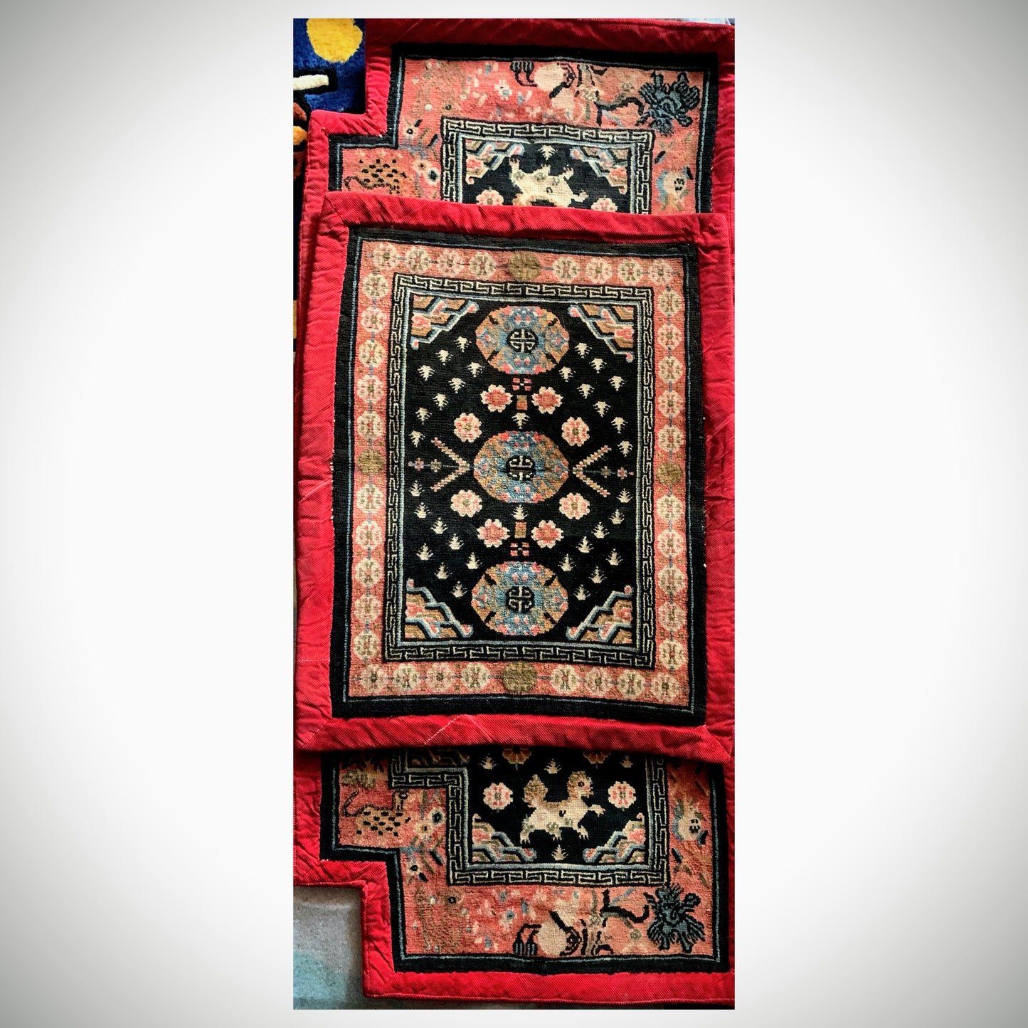 An antique Tibetan horse blanket carpet and saddle topper