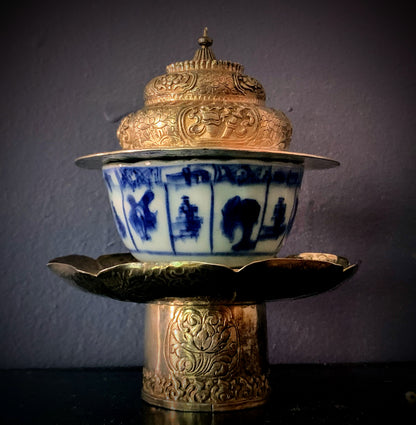 Vintage porcelain cup w/ silver cup stand