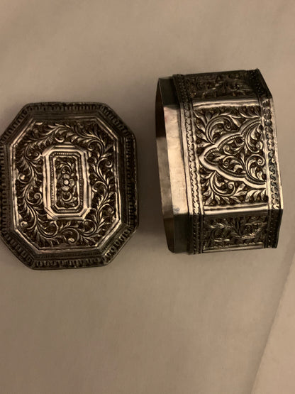 An octagonal silver box