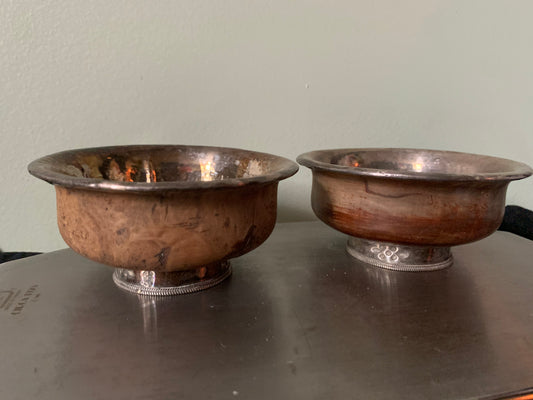 Wooden Tibetan bowls with silver details