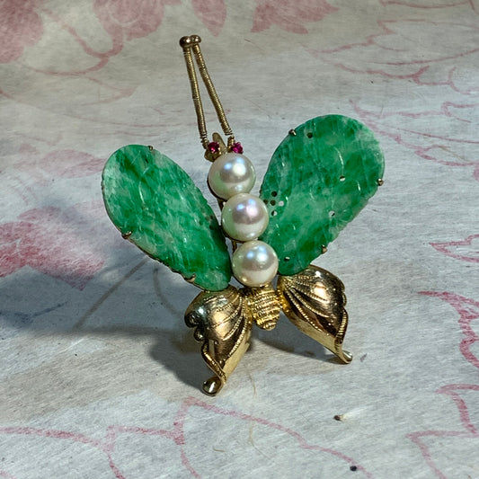 Antique butterfly jade brooch