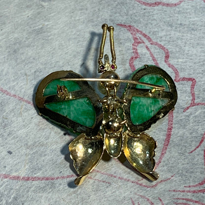 Antique butterfly jade brooch