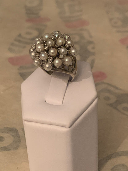 Vintage pearl and diamond ring
