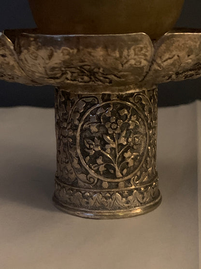 A silver Tibetan cup stand