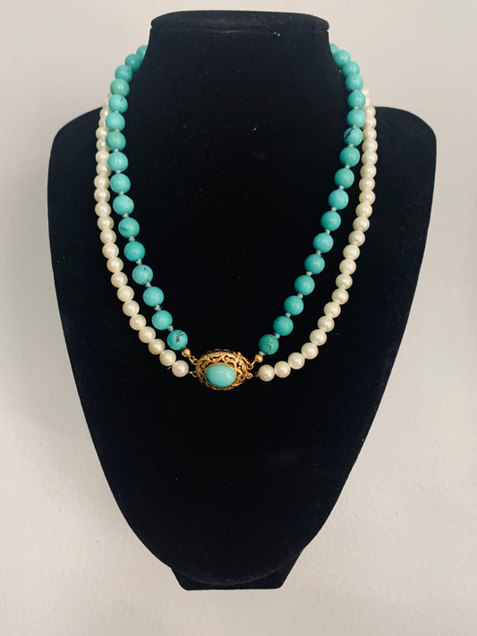 Turquoise and pearl necklace