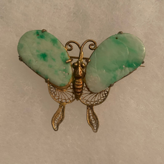 Vintage jade butterfly brooch