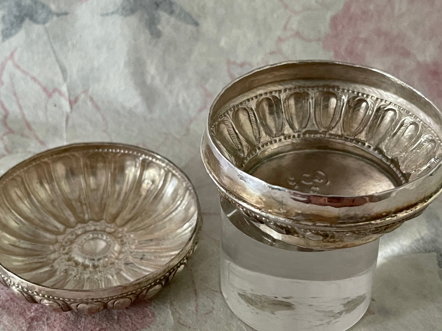 An antique silver south East Asian round box with lid