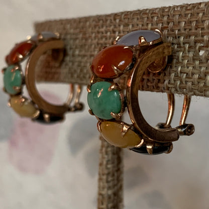 A pair of multicolored jade earrings