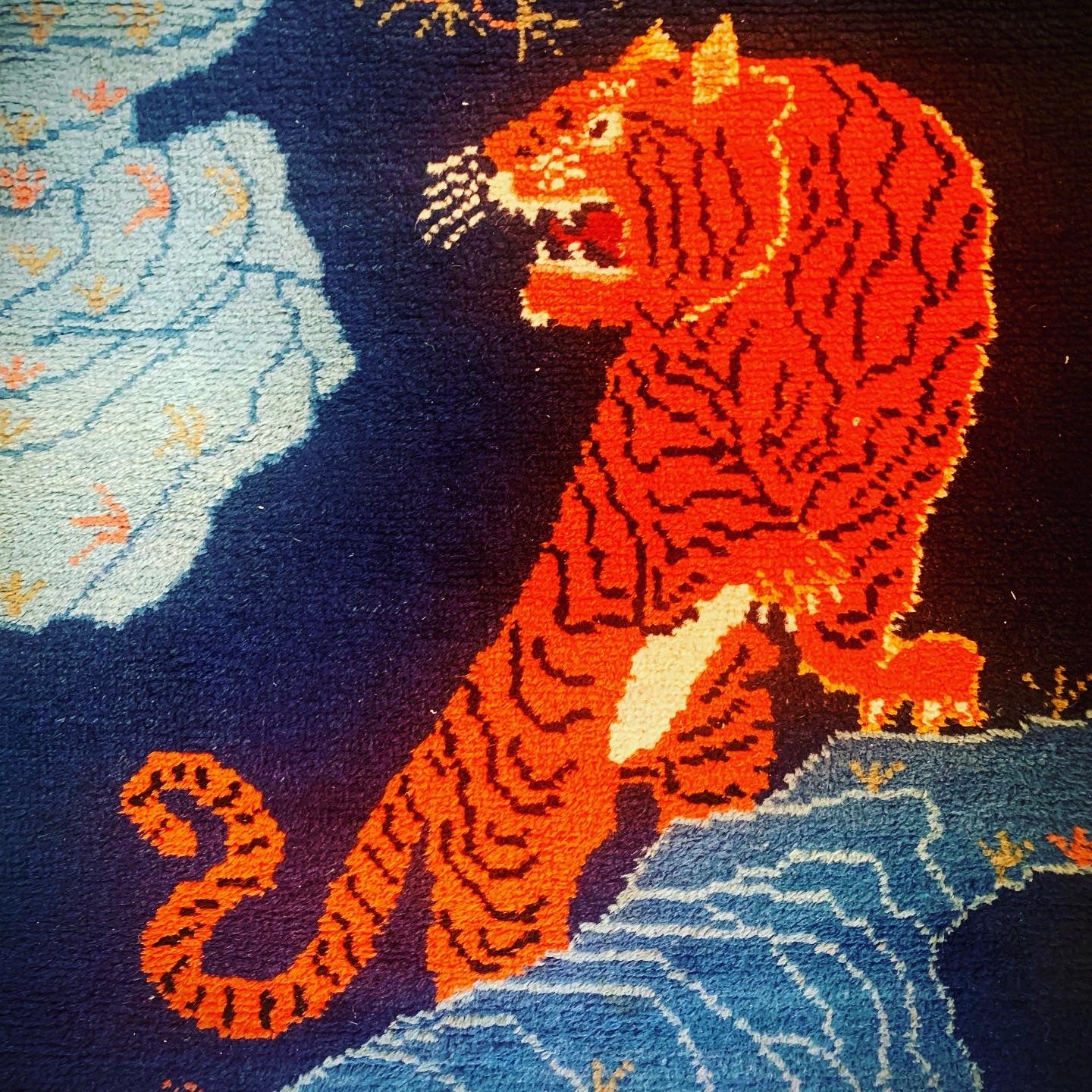 A vintage Tibetan Tiger carpet