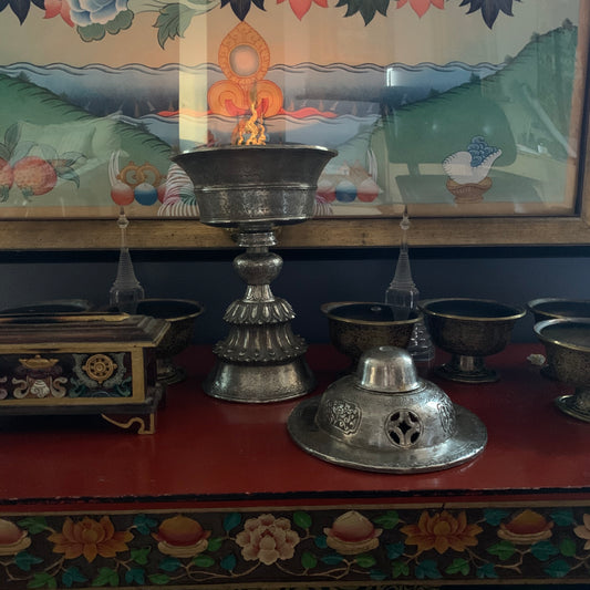 Antique silver Tibetan butter lamp