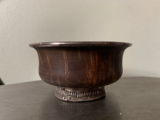 Wooden Tibetan bowl with silver details