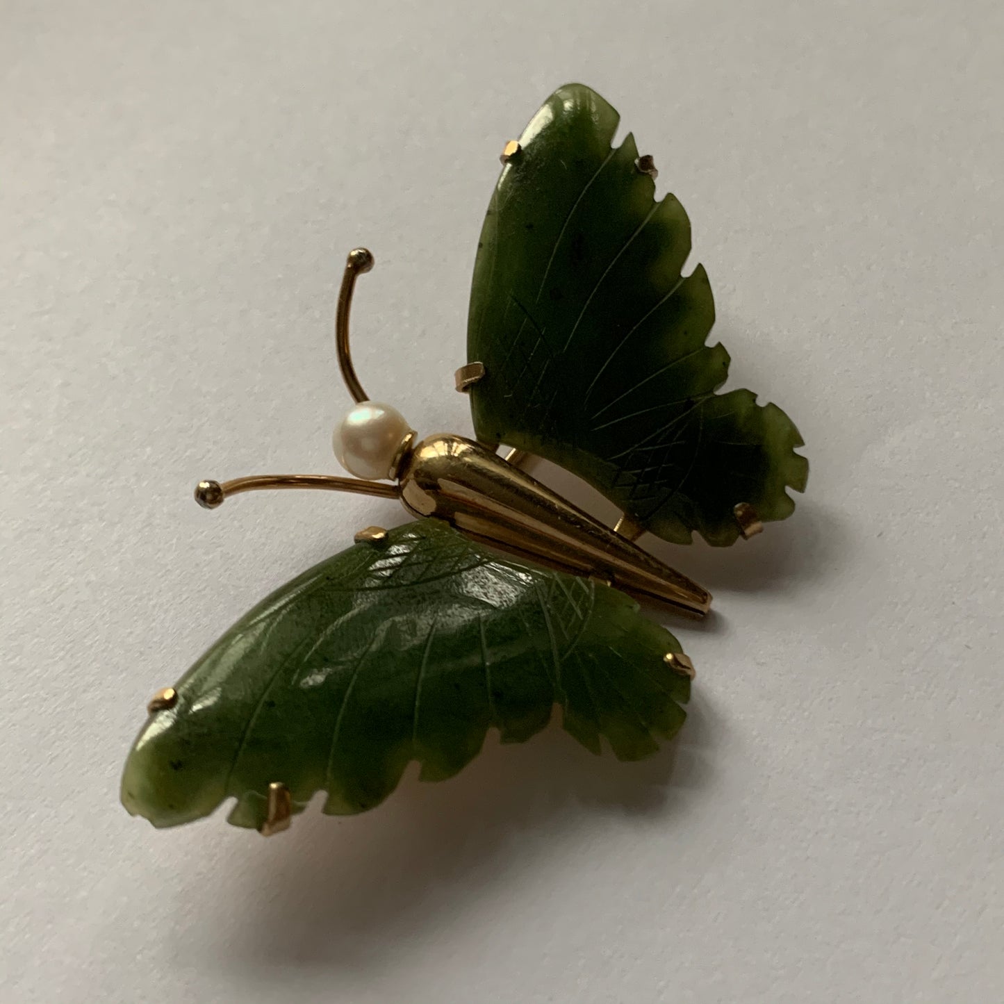 Nephrite jade butterfly brooch
