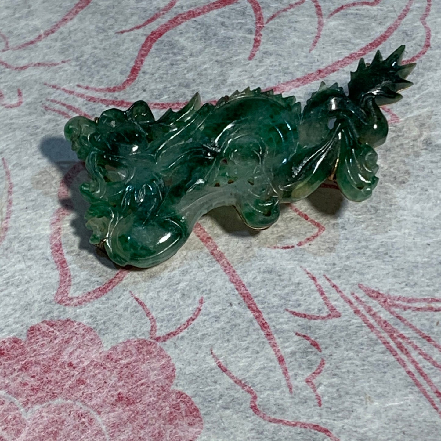 Antique jade dragon brooch