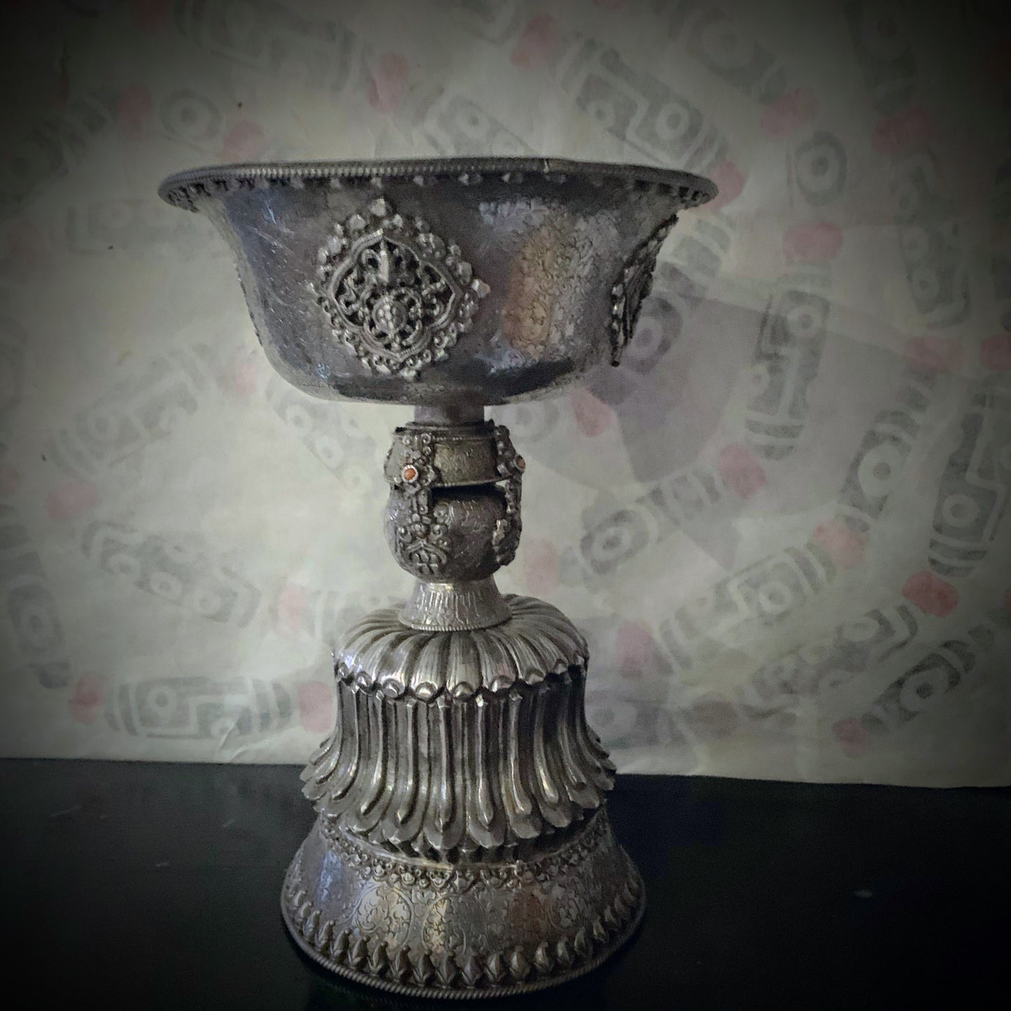 Antique Tibetan silver butterlamp