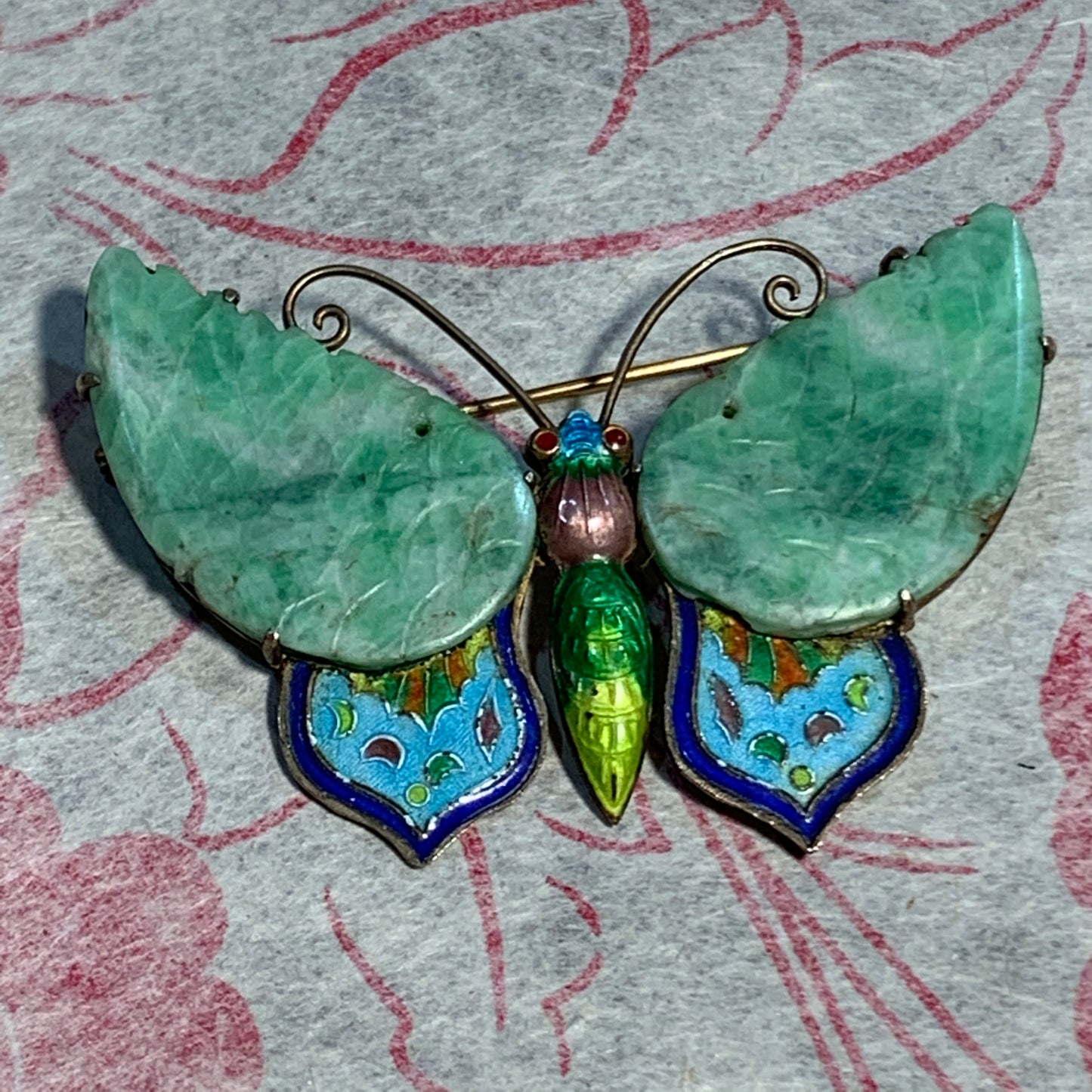 Vintage Clouds one and jade butterfly brooch -