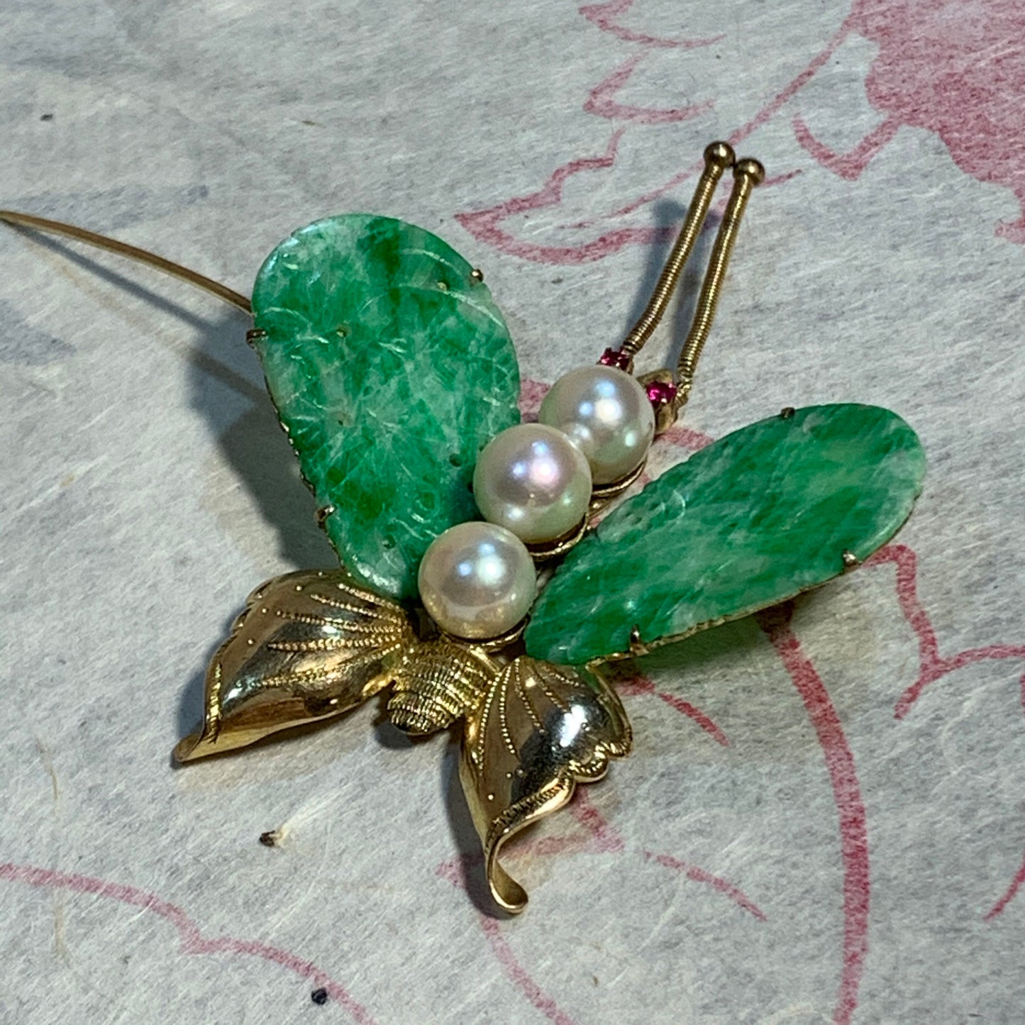 Antique butterfly jade brooch