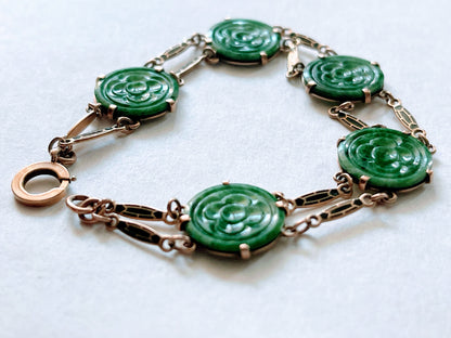 Vintage bracelet with jade in 14kt Art Deco style enamel work.