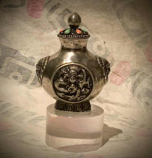 Antique Mongolian silver snuff bottle