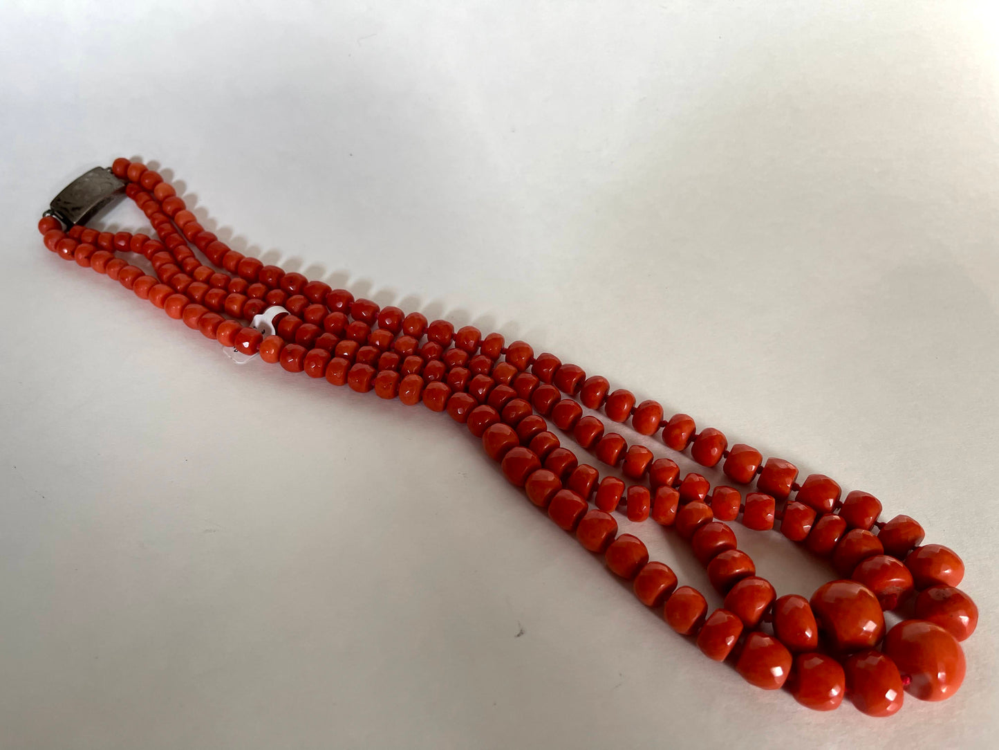 Antique double stranded faceted coral bead necklace