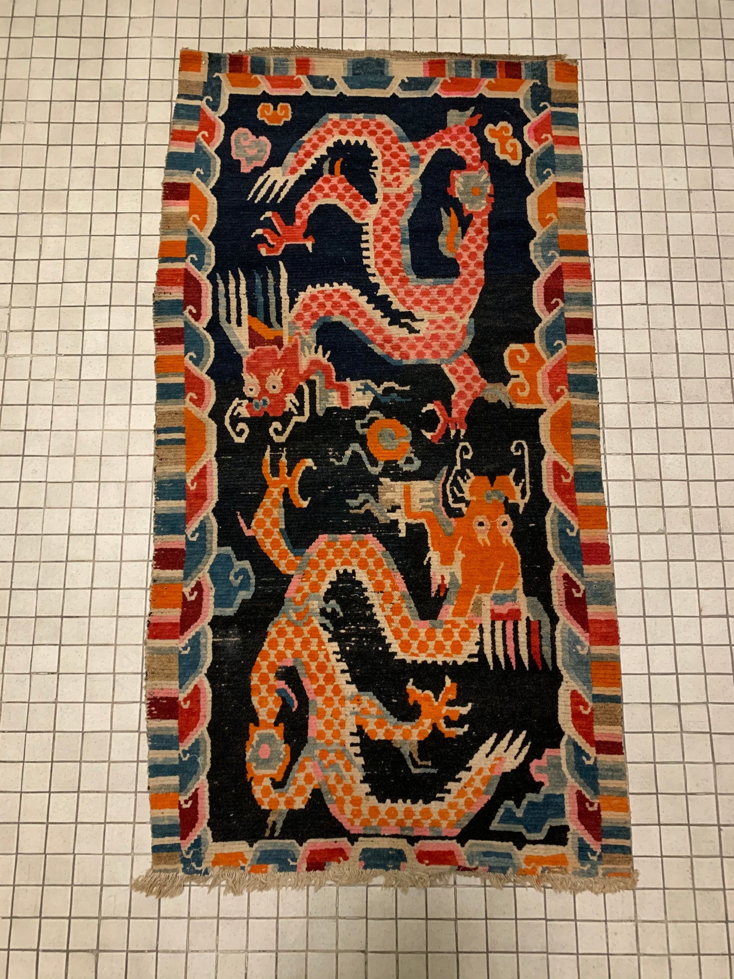 Antique Tibetan Dragon rug