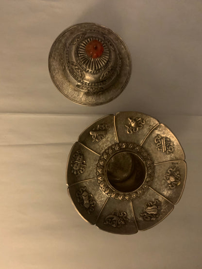 A silver Tibetan cup stand