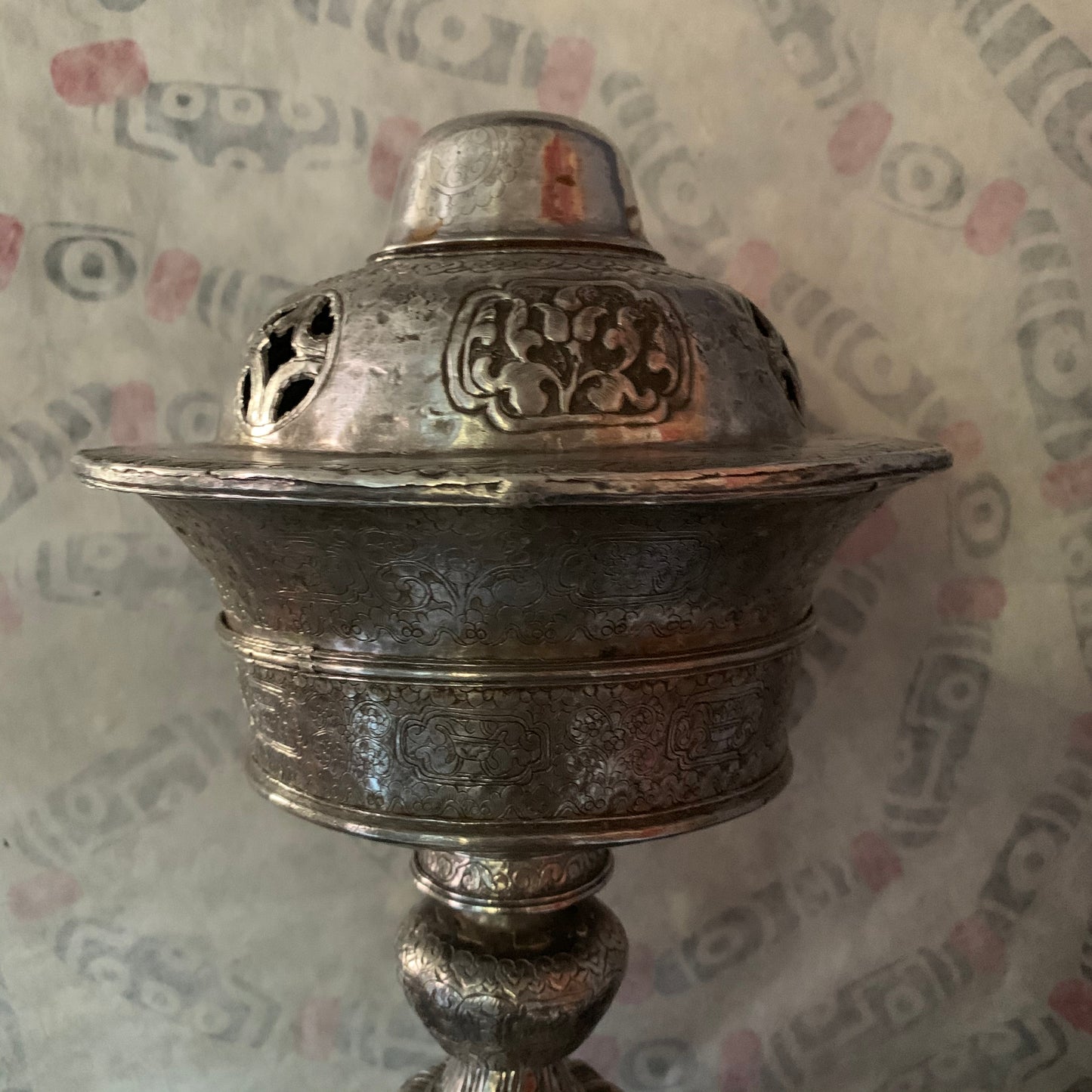 Antique silver Tibetan butter lamp