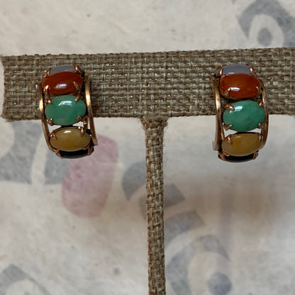 A pair of multicolored jade earrings