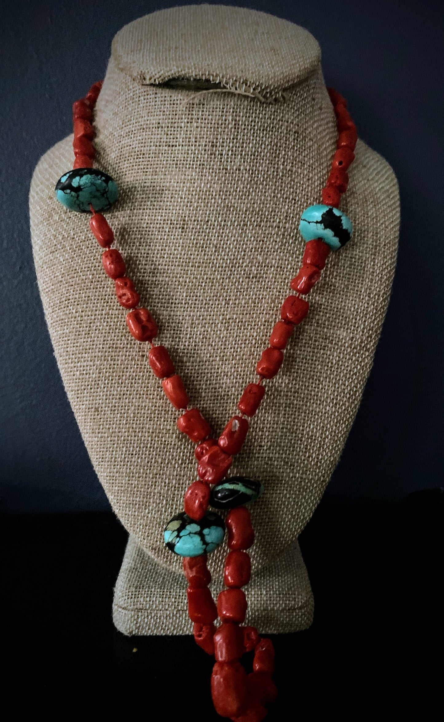 A vintage coral and turquoise bead necklace.