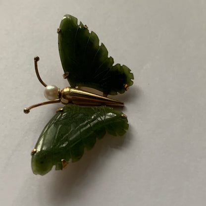 Nephrite jade butterfly brooch