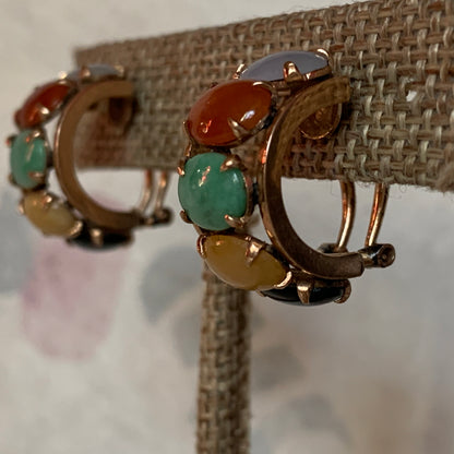 A pair of multicolored jade earrings
