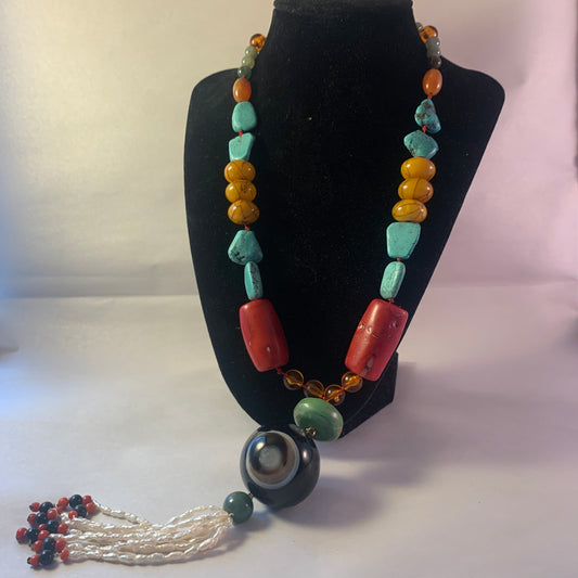 A boho necklace with vintage beads