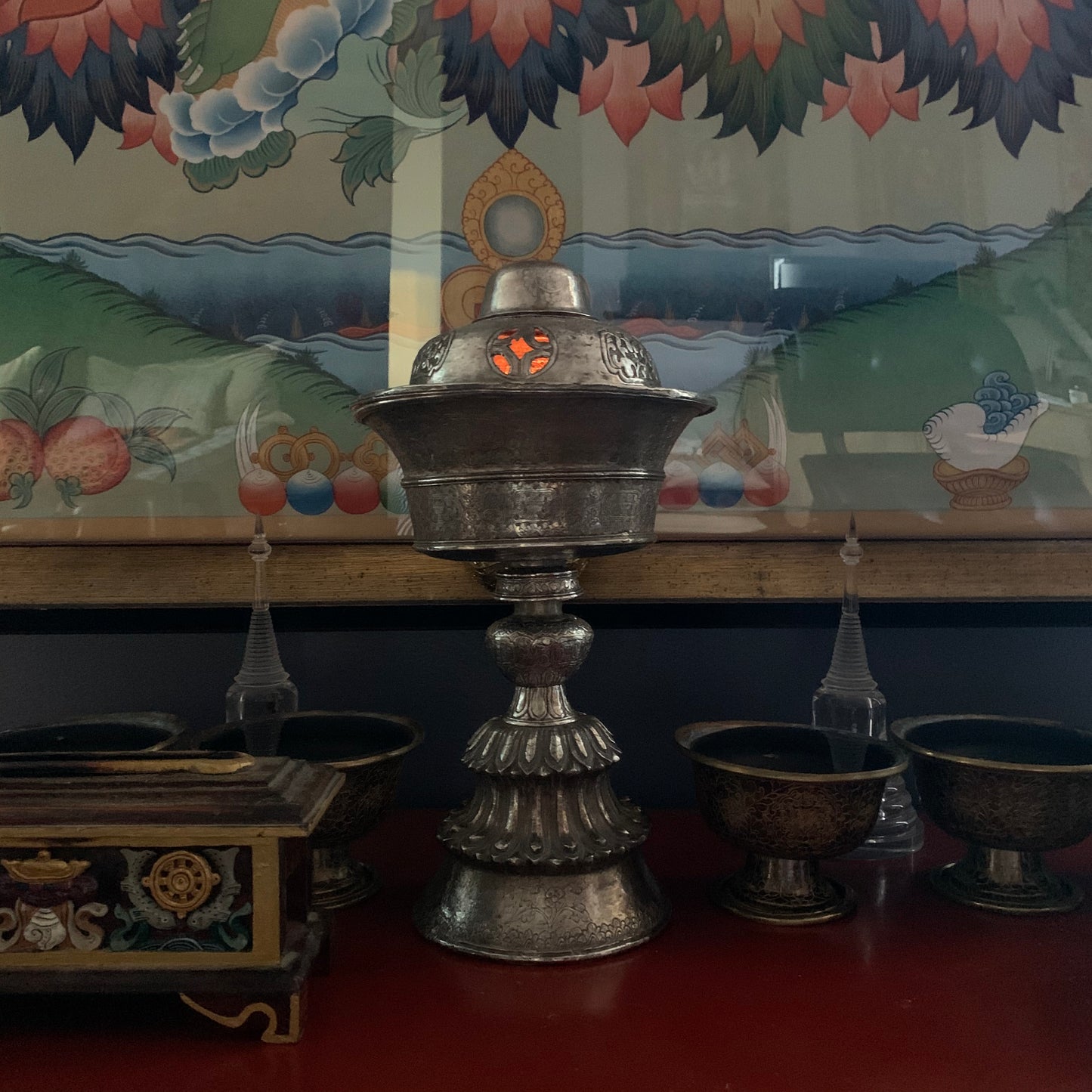 Antique silver Tibetan butter lamp