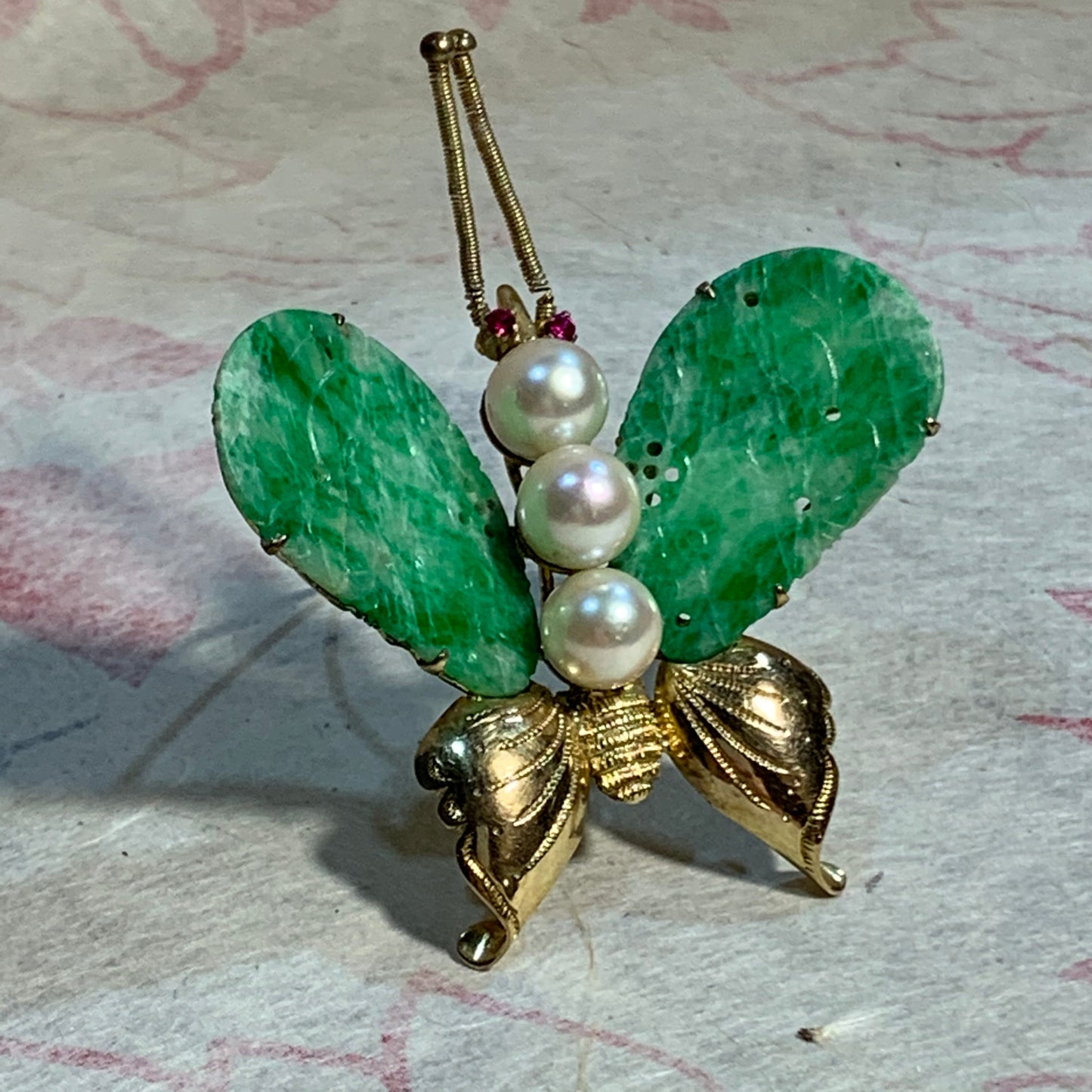 Antique butterfly jade brooch