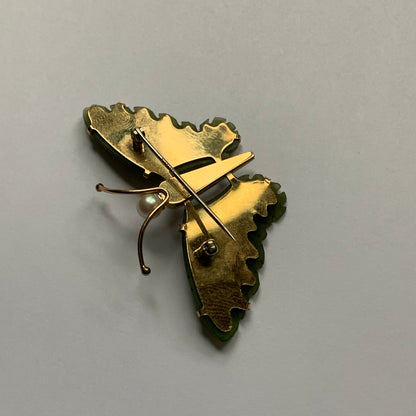 Nephrite jade butterfly brooch
