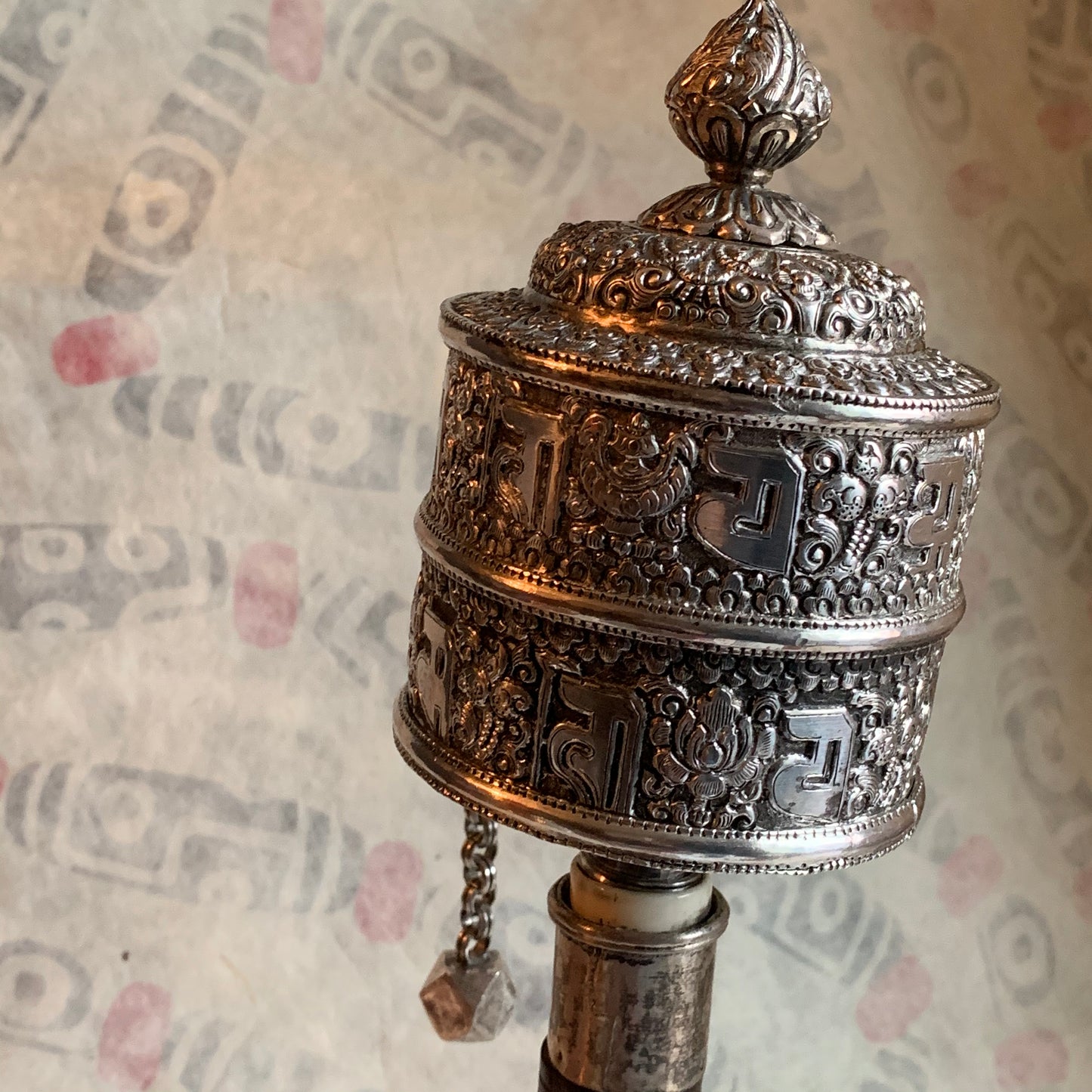 Vintage Tibetan silver prayer wheel