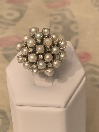 Vintage pearl and diamond ring