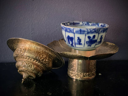 Vintage porcelain cup w/ silver cup stand