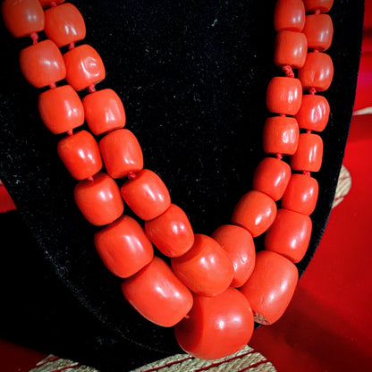 A double strand Antique Tibetan coral beads necklace