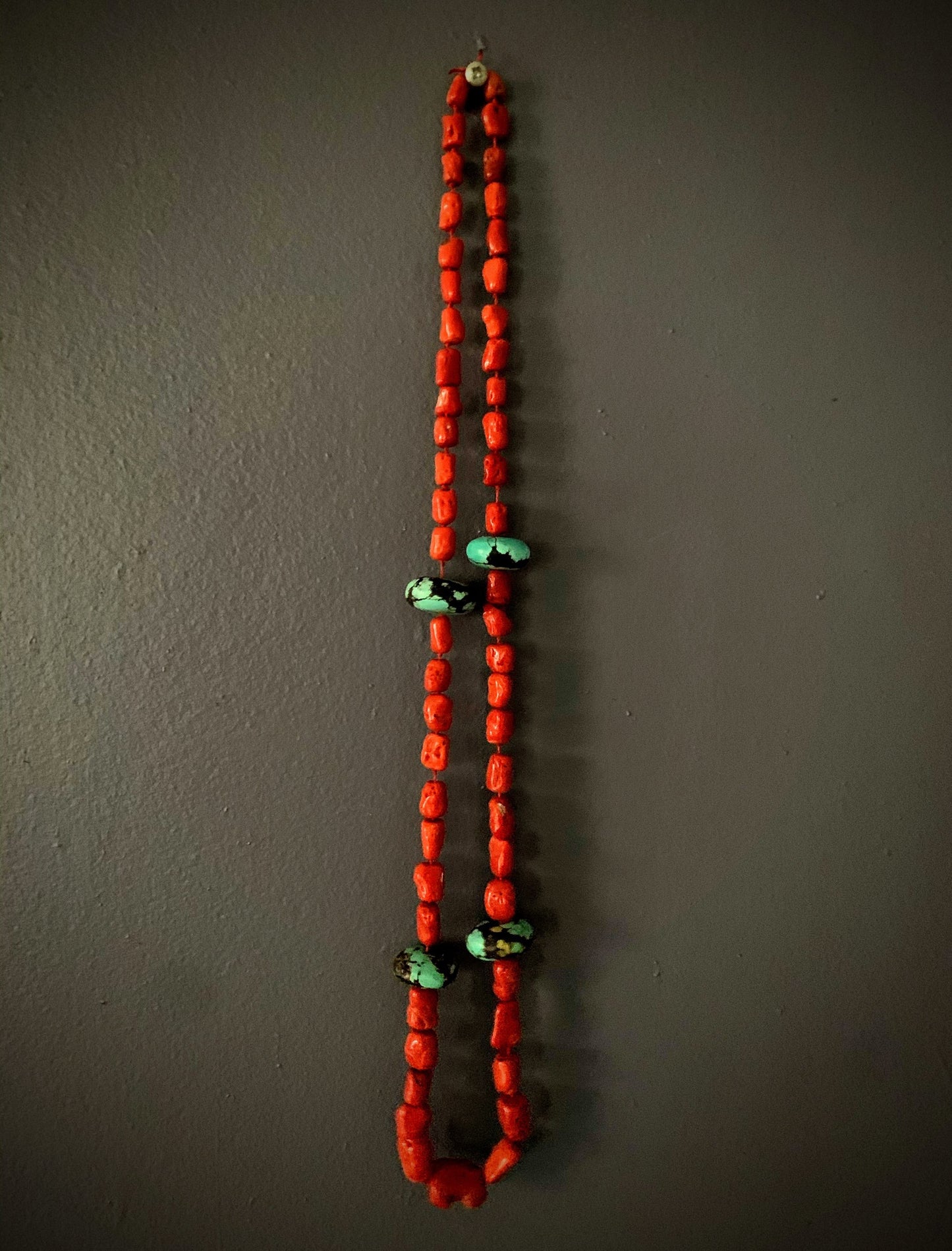 A vintage coral and turquoise bead necklace.