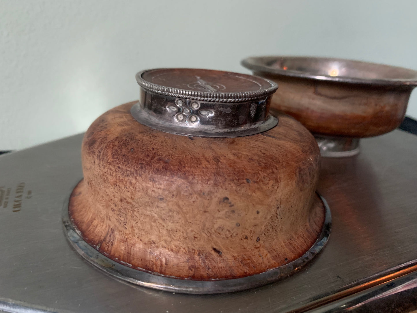 Wooden Tibetan bowls with silver details