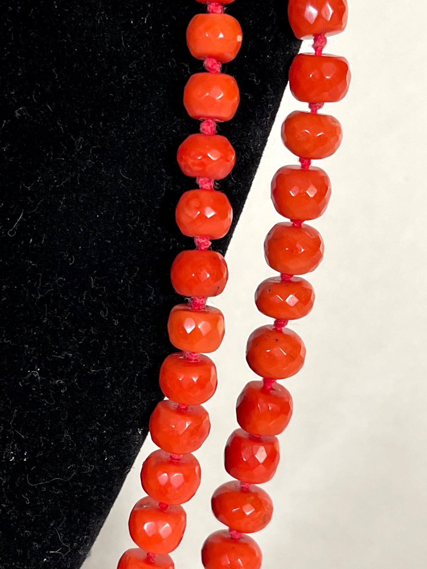 Antique double stranded faceted coral bead necklace