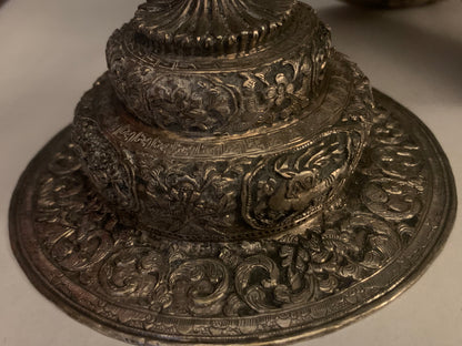A silver Tibetan cup stand