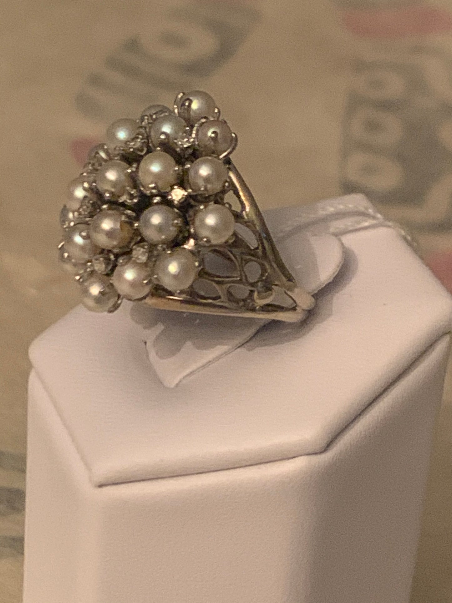 Vintage pearl and diamond ring