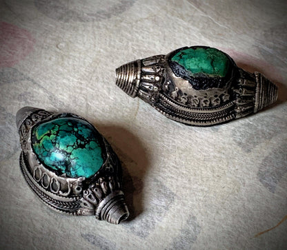 Antique Tibetan turquoise and silver hair beads