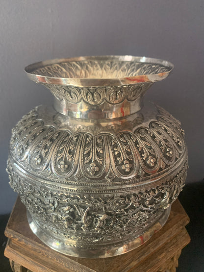 A silver rice bowl