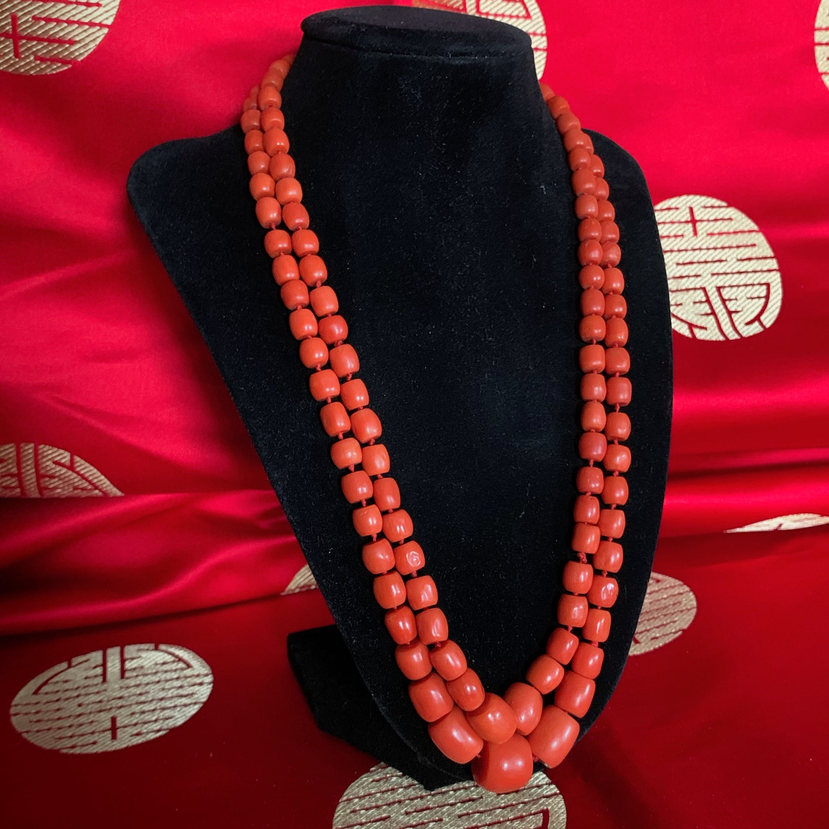 Bohemian Tibetan Vintage Handmade Coral & Lapis Stone Bead Necklace #17